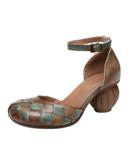 Load image into Gallery viewer, Handmade Buckle Strap Splicing Chunky Sandals Brown Cowhide Leather