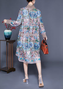 Handmade Khaki High Neck Embroideried Silk Maxi Dresses Spring