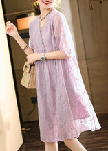 Load image into Gallery viewer, Handmade Light Purple V Neck Embroideried Lace Dresses Summer