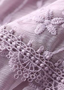 Handmade Light Purple V Neck Embroideried Lace Dresses Summer