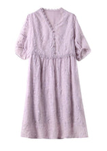 Load image into Gallery viewer, Handmade Light Purple V Neck Embroideried Lace Dresses Summer