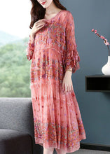 Load image into Gallery viewer, Handmade Pink Embroideried Oversized Silk Vacation Dresses Flare Sleeve