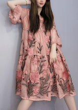 Load image into Gallery viewer, Handmade Pink Embroideried Ruffled Patchwork Robe Dresses Bracelet Sleeve