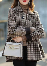 Load image into Gallery viewer, Handmade Plaid Peter Pan Collar Pockets Patchwork Woolen Coats Fall