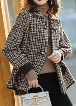 Load image into Gallery viewer, Handmade Plaid Peter Pan Collar Pockets Patchwork Woolen Coats Fall