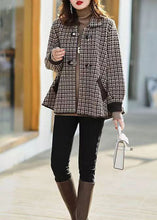 Load image into Gallery viewer, Handmade Plaid Peter Pan Collar Pockets Patchwork Woolen Coats Fall