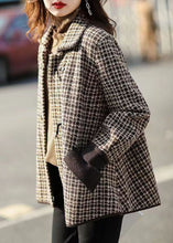 Load image into Gallery viewer, Handmade Plaid Peter Pan Collar Pockets Patchwork Woolen Coats Fall