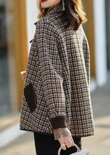 Load image into Gallery viewer, Handmade Plaid Peter Pan Collar Pockets Patchwork Woolen Coats Fall