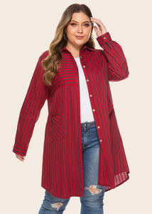 Handmade Red Peter Pan Collar Asymmetrical Patchwork Button Shirt Coats Long Sleeve