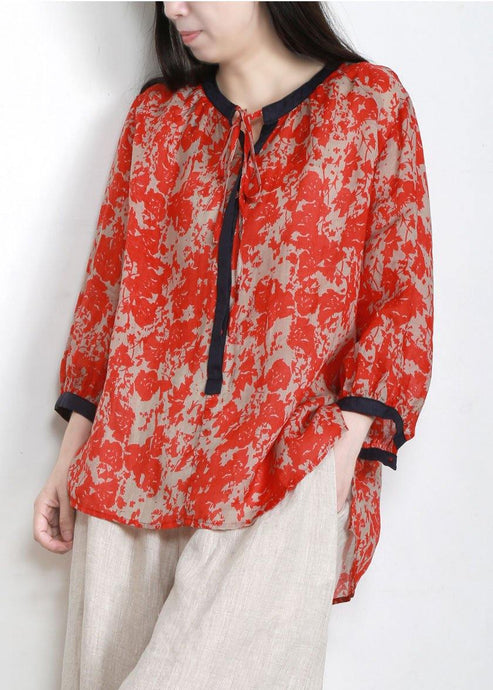 Handmade Red Print Side Open Top Linen