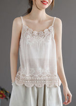 Load image into Gallery viewer, Handmade Solid White Lace Patchwork Cotton Spaghetti Strap Tops Summer