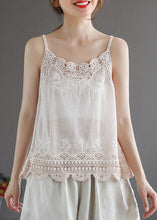 Load image into Gallery viewer, Handmade Solid White Lace Patchwork Cotton Spaghetti Strap Tops Summer