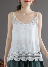 Load image into Gallery viewer, Handmade Solid White Lace Patchwork Cotton Spaghetti Strap Tops Summer