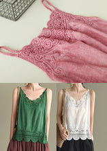 Load image into Gallery viewer, Handmade Solid White Lace Patchwork Cotton Spaghetti Strap Tops Summer