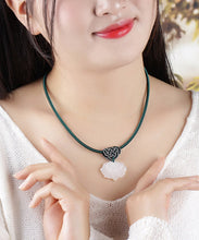 Load image into Gallery viewer, Handmade White Jade Lotus Tassel Pendant Necklace