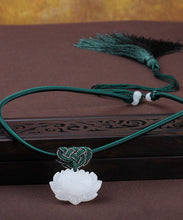 Load image into Gallery viewer, Handmade White Jade Lotus Tassel Pendant Necklace