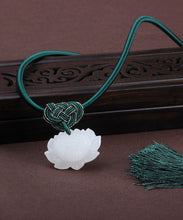 Load image into Gallery viewer, Handmade White Jade Lotus Tassel Pendant Necklace