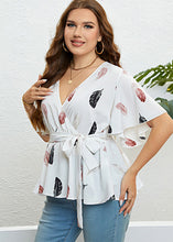 Load image into Gallery viewer, Handmade White V Neck Print Tie Waist Chiffon Shirts Summer