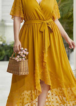 Load image into Gallery viewer, Handmade Yellow Dot Patchwork Low High Design Cozy Chiffon Long Dress Summer