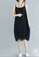 Load image into Gallery viewer, Handmade black chiffon clothes For Women Spaghetti Strap Maxi Summer Dress