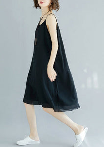 Handmade black chiffon clothes For Women Spaghetti Strap Maxi Summer Dress