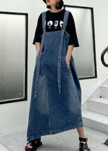 Load image into Gallery viewer, Handmade denim blue cotton sleeveless pockets cotton robes summer Dresses