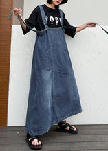 Load image into Gallery viewer, Handmade denim blue cotton sleeveless pockets cotton robes summer Dresses