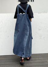 Load image into Gallery viewer, Handmade denim blue cotton sleeveless pockets cotton robes summer Dresses