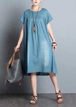 Load image into Gallery viewer, Handmade denim blue quilting clothes o neck patchwork daily summer Dress