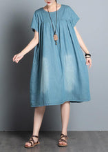 Load image into Gallery viewer, Handmade denim blue quilting clothes o neck patchwork daily summer Dress