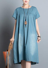 Load image into Gallery viewer, Handmade denim blue quilting clothes o neck patchwork daily summer Dress