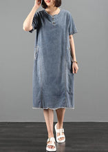 Load image into Gallery viewer, Handmade o neck pockets Wardrobes Fabrics denim blue Dresses