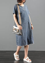 Load image into Gallery viewer, Handmade o neck pockets Wardrobes Fabrics denim blue Dresses