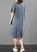Load image into Gallery viewer, Handmade o neck pockets Wardrobes Fabrics denim blue Dresses