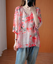 Load image into Gallery viewer, Handmade v neck summer Shirts Wardrobes red print blouses