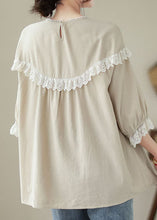 Load image into Gallery viewer, Italian Beige Embroideried Lace Patchwork Cotton T Shirt Tops Summer