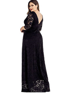 Italian Black Backless Hollow Out Patchwork Lace Long Dress Bracelet Sleeve