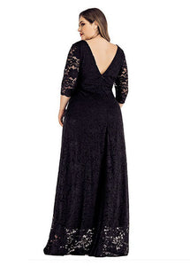 Italian Black Backless Hollow Out Patchwork Lace Long Dress Bracelet Sleeve