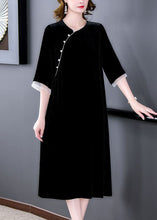 Load image into Gallery viewer, Italian Black Oversized Patchwork Silk Velour Long Dress Half Sleeve