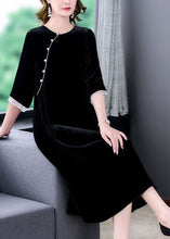 Load image into Gallery viewer, Italian Black Oversized Patchwork Silk Velour Long Dress Half Sleeve