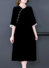 Load image into Gallery viewer, Italian Black Oversized Patchwork Silk Velour Long Dress Half Sleeve