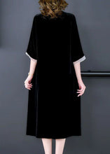 Load image into Gallery viewer, Italian Black Oversized Patchwork Silk Velour Long Dress Half Sleeve