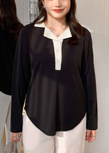 Load image into Gallery viewer, Italian Black Peter Pan Collar Patchwork Spandex Shirt Top Fall