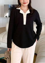 Load image into Gallery viewer, Italian Black Peter Pan Collar Patchwork Spandex Shirt Top Fall