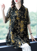 Load image into Gallery viewer, Italian Black Peter Pan Collar Print Button Patchwork Chiffon Top Summer