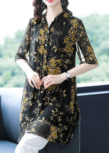 Load image into Gallery viewer, Italian Black Peter Pan Collar Print Button Patchwork Chiffon Top Summer