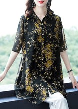 Load image into Gallery viewer, Italian Black Peter Pan Collar Print Button Patchwork Chiffon Top Summer