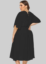 Load image into Gallery viewer, Italian Black V Neck Elastic Waist Holiday Long Dress Short Sleeve