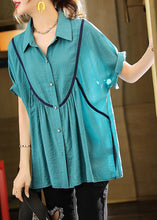 Load image into Gallery viewer, Italian Blue Oversized Patchwork Wrinkled Cotton Shirt Top Summer