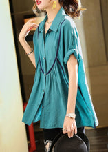 Load image into Gallery viewer, Italian Blue Oversized Patchwork Wrinkled Cotton Shirt Top Summer